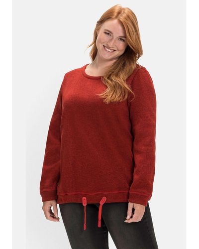 Sheego Sweatshirt Große Größen aus Strickfleece, mit Saum-Tunnelzug - Rot