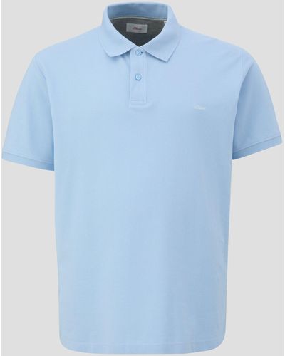 S.oliver Kurzarmshirt Poloshirt mit kleinem Label-Print - Blau
