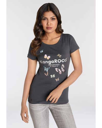 Kangaroos T-Shirt mit filigranem Logodruck & Schmetterlingen - Mehrfarbig