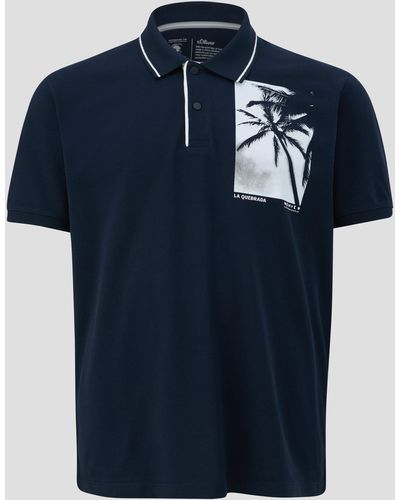 S.oliver Kurzarmshirt Poloshirt mit Frontprint Kontrast-Details - Blau