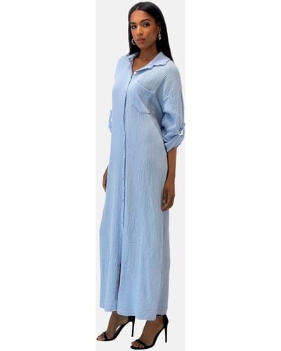 Elara Strickkleid Musselin Kleid (1-tlg) - Blau