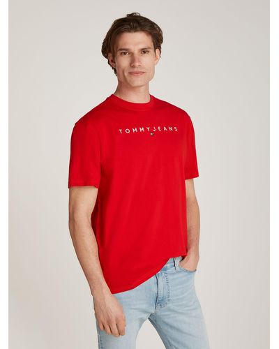 Tommy Hilfiger T-Shirt TJM REG LINEAR LOGO TEE EXT mit Markenlabel - Rot