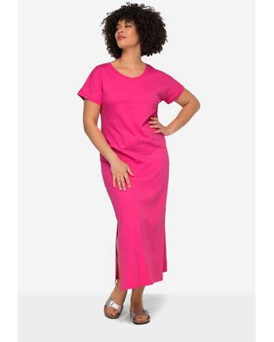 Angel of Style Sommerkleid Jersey-Maxikleid Rundhals Halbam Seitenschlitze - Pink