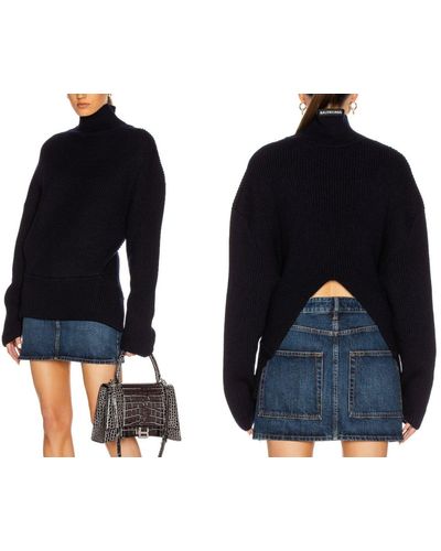 Balenciaga Strickpullover BLACK WOOL UPSIDE DOWN Sweater Jumper Pullover Strick-Pulli - Blau