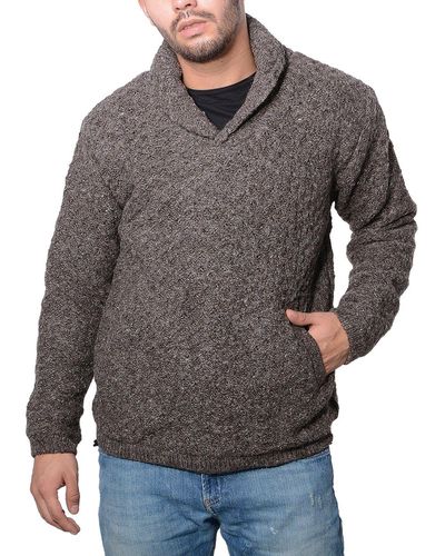 KUNST UND MAGIE Sweatshirt Strickpullover Wollpullover+Schalkragen warmes Fleecefutter - Grau