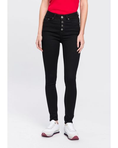 Arizona Skinny-fit-Jeans Ultra Stretch High Waist mit durchgehender Knopfleiste - Schwarz