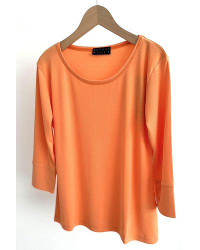 Zuckerwatte T-Shirt mit Rundhalsausschnitt und 3/4 Arm, sandwashed Optik - Orange