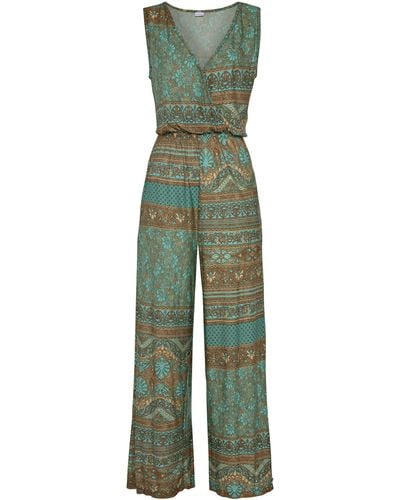 Lascana Overall überlappendem V-Ausschnitt, sommerlicher Jumpsuit mit Alloverprint - Grün