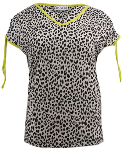 Passioni Print- T-Shirt in Beige mit farbigen Leopardenmuster - Schwarz