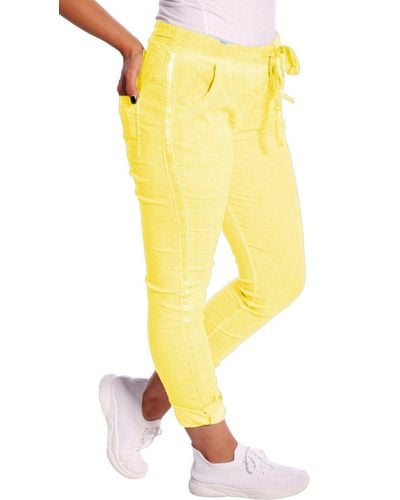 Charis Moda Jogg Pants Jogpants im stylischen Used Look mit Streifen an der Seite - Gelb