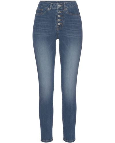Lascana High-waist-Jeans mit sichtbarer Knopfleiste und Stretch-Anteil - Blau