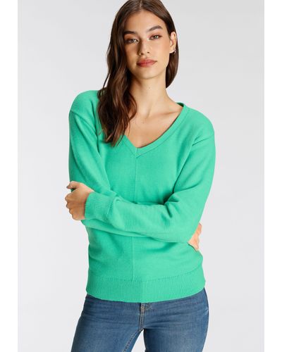 Tamaris V-Ausschnitt-Pullover mit Frontbiese - Grün