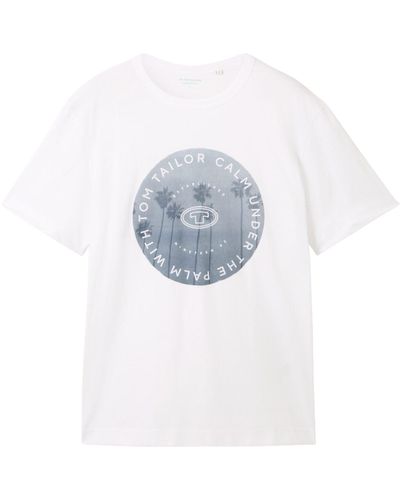 Tom Tailor Kurzarmshirt garment dye photoprint t-shirt - Weiß