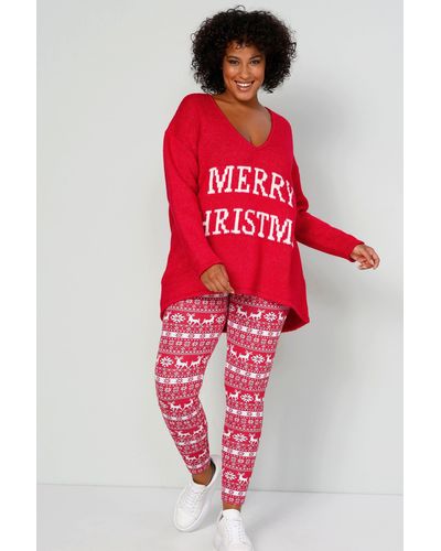 Angel of Style Strickpullover Pullover oversized Merry Christmas V-Ausschnitt - Rot