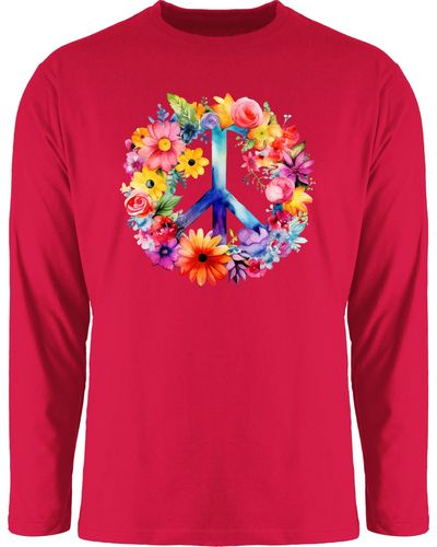 Shirtracer Rundhalsshirt Peacezeichen Peace-Symbol Hippie Frieden 60er 70er Flow Power Flowerpo Statement - Pink