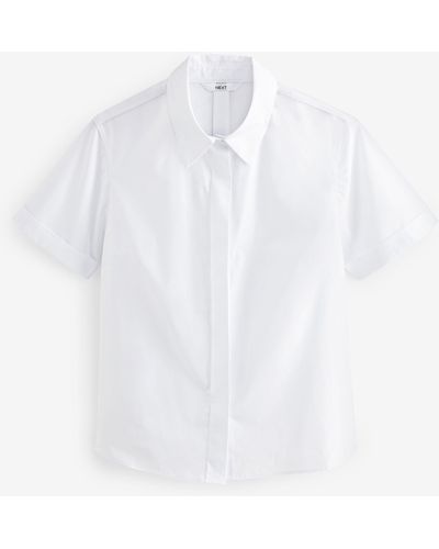 Next Kurzarmbluse Kurzärmeliges Hemd mit Kragen (1-tlg) - Weiß