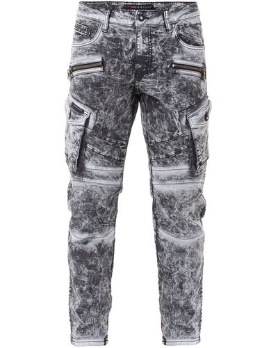 Cipo & Baxx Straight-Jeans mit trendigen Cargotaschen - Grau