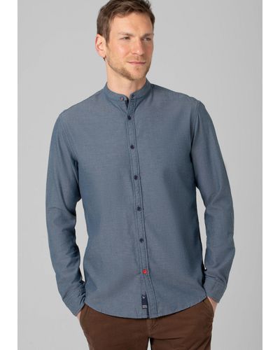 Timezone Langarmhemd Stand-up-collar Shirt - Blau