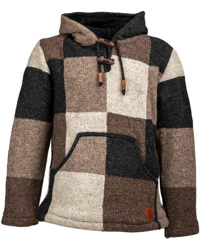 KUNST UND MAGIE Baja Hoodie Strickjacke Wolle Jacke mit Kapuze Winter Pullover - Natur