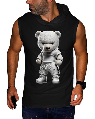 Rmk Tanktop Muskelshirt Gym Ärmellos Shirt mit Teddybär Druck aus Baumwolle - Schwarz