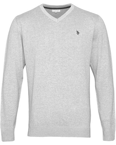 U.S. POLO ASSN. Pullover Strickpullover V-Neck Sweater (1-tlg) - Weiß