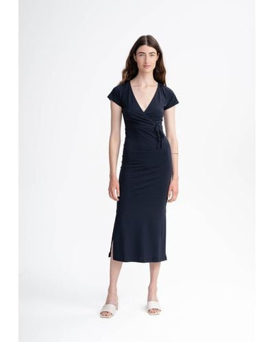 Mela Jerseykleid V-Neck Kleid lang SHREOSHI Bindegürtel - Blau