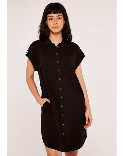 Apricot Hemdblusenkleid Sleeveless Utility Shirt Dress mit aufgesetzten Taschen - Schwarz