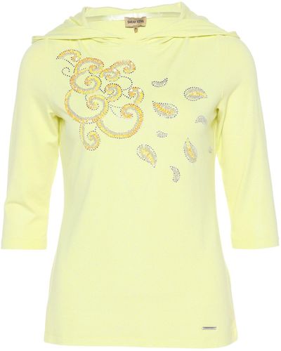 Sarah Kern T-Shirt Hoodie koerpernah mit Pailletten-und Strasssteinverzierung - Gelb