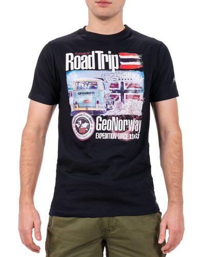 Geo Norway T- Casual Kurzarm Shirt bajiami Men (1-tlg) mit auffälligen Prints - Schwarz