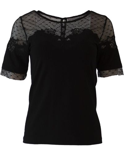 Passioni Kurzarmshirt Elegantes Shirt mit feinem Spitzendetail - Schwarz