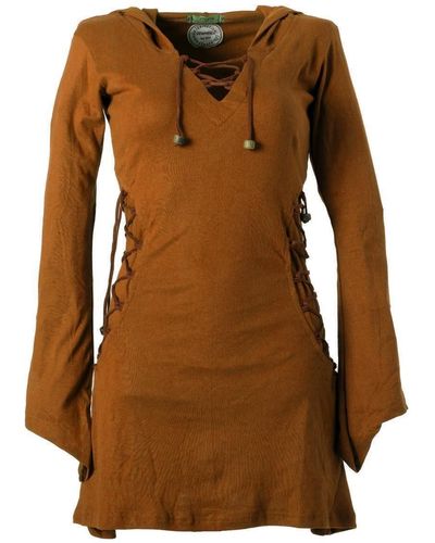 Vishes Zipfelkleid Elfenkleid mit Zipfelkapuze Bändern zum Schnüren Ethno, Hoody, Gothik Style - Braun