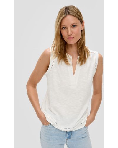 S.oliver T-Shirt Ärmellose Bluse aus Viskosemix Lochstickerei - Weiß