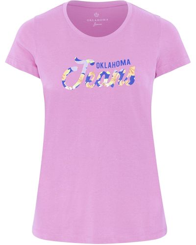 Oklahoma Jeans Print-Shirt mit floralem Label-Akzent - Pink