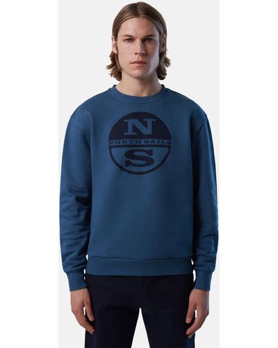 North Sails Fleecepullover Sweatshirt mit Logo-Druck - Blau