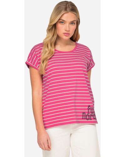 Laurasøn Rundhalsshirt T-Shirt oversized Ringel Rundhals Halbarm - Pink