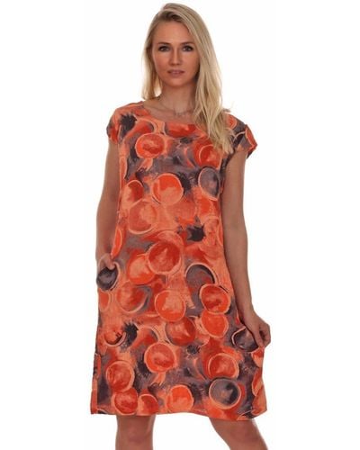 Charis Moda A-Linien-Kleid Leinenkleid Sommerkleid Belli Rotondi Kurzarm - Orange