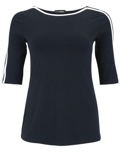 Doris Streich Tunika Long-Shirt mit weißen Streifen-Einsätzen - Blau