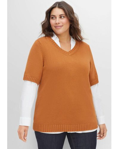 Sheego V-Ausschnitt-Pullover Große Größen aus reiner Baumwolle - Braun