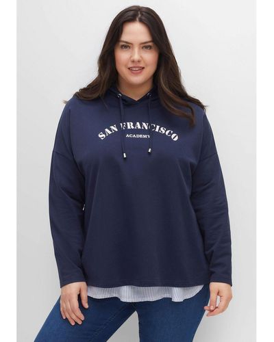 Sheego Kapuzensweatshirt Große Größen mit Frontdruck, in A-Linie - Blau