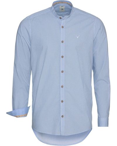Pure Trachtenhemd Stehkragenhemd mit Allover-Muster - Blau