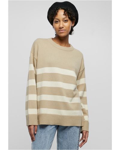 Urban Classics Sweatshirt Ladies Striped Knit Crew Sweater Pullover - Natur
