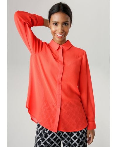 Aniston SELECTED Hemdbluse aus transparentem Chiffon mit Strukturmuster - Rot