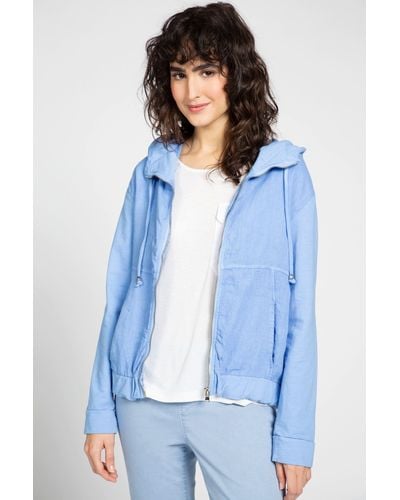 Gina Laura Kurzjacke Jacke Oversized Kapuze Sweat-Leinen-Materialmix - Blau