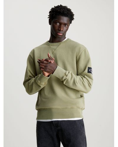 Calvin Klein Sweatshirt WASHED BADGE CREW NECK mit Logopatch - Grün