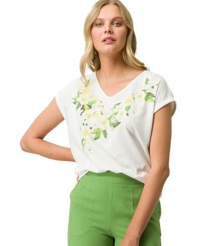 Zero T-Shirt V-Ausschnitt mit Blumen (1-tlg) Plain/ohne Details - Grün
