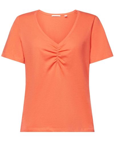 Edc By Esprit T- Shirt mit Raffung, 100% Baumwolle (1-tlg) - Orange