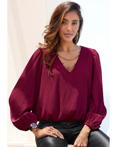 Lascana Schlupfbluse mit Kettendetails, elegante bluse - Rot