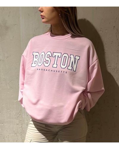 Worldclassca Oversized Sweatshirt College BOSTON Sweater PulloveR - Pink