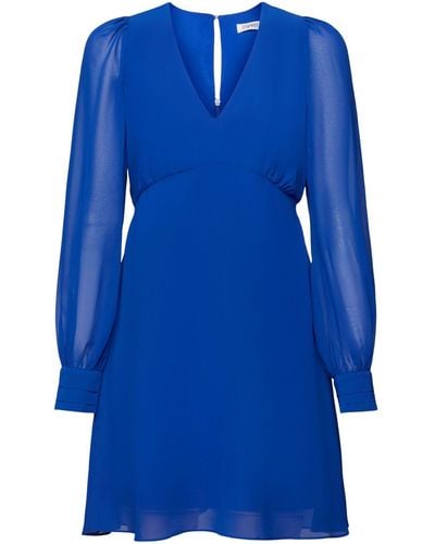 Esprit Chiffon-Minikleid mit V-Ausschnitt - Blau