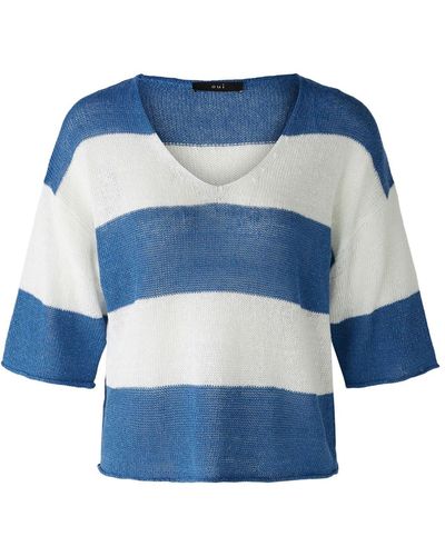 Ouí V-Ausschnitt- Pullover Leinen-Viskosemischung - Blau